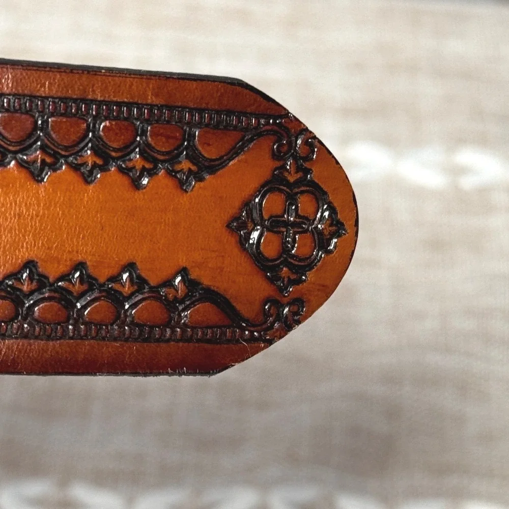 Wrangler Mens Western Tooled Brown Leather Belt Made in USA 4126 Size 34